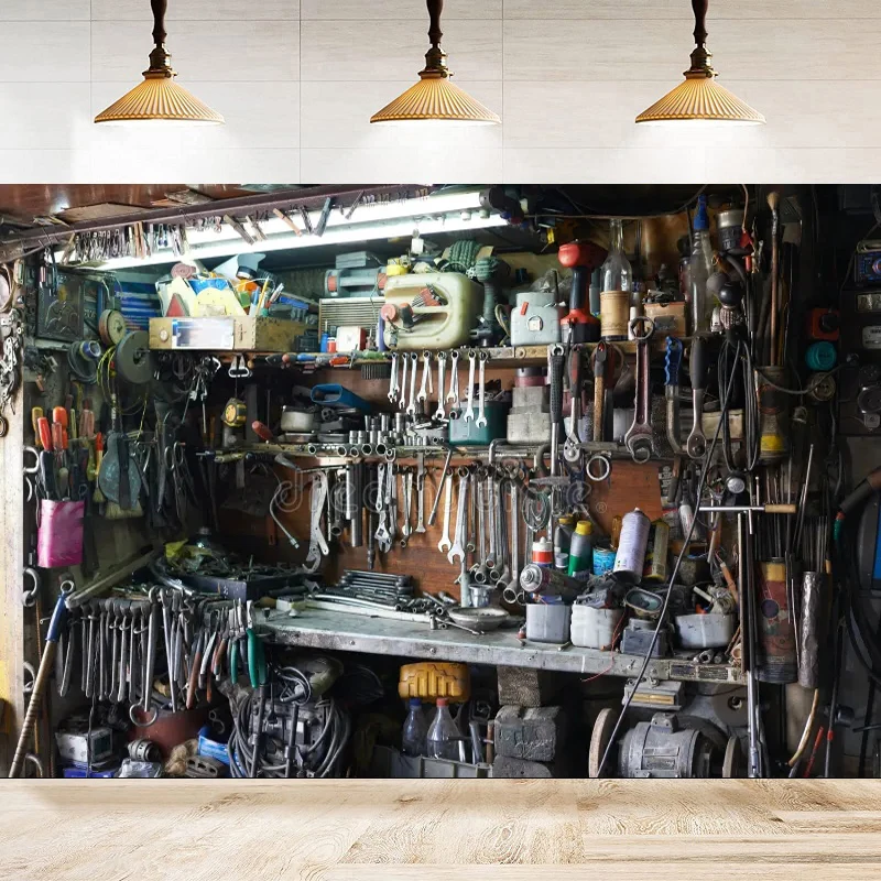 Workshop Tools Background - Vintage Tools Workshop Shed Photography Backdrop