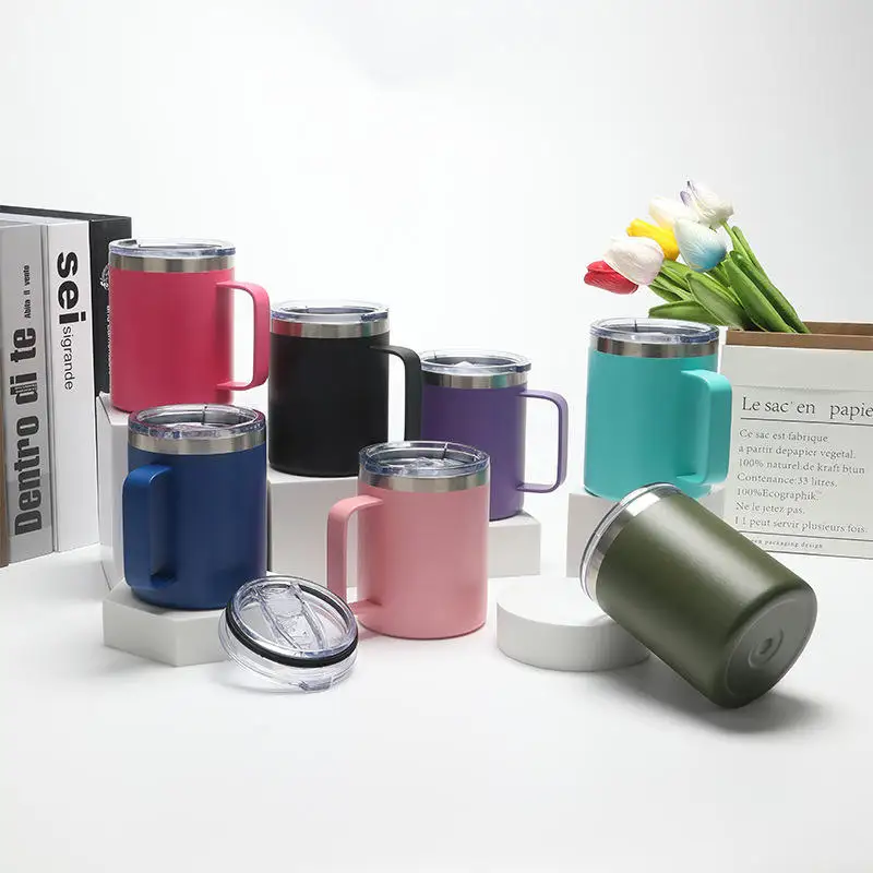 12oz Stainless Steel Mug with Handle Insulated Coffee Cup Insulated Tumbler Sliding Lid Gift for Camping, Office, Home, School