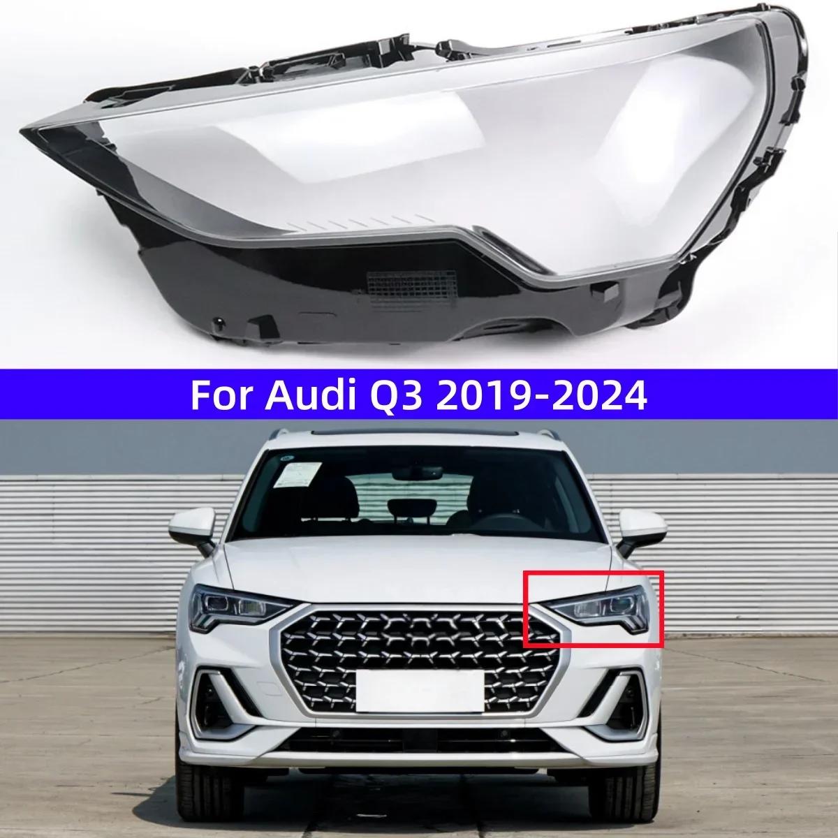 For Audi Q3 2019 2020 2021 2022 2023 2024 Headlight Shell Transparent Headlamp Cover Plexiglass Replace Original Lampshade