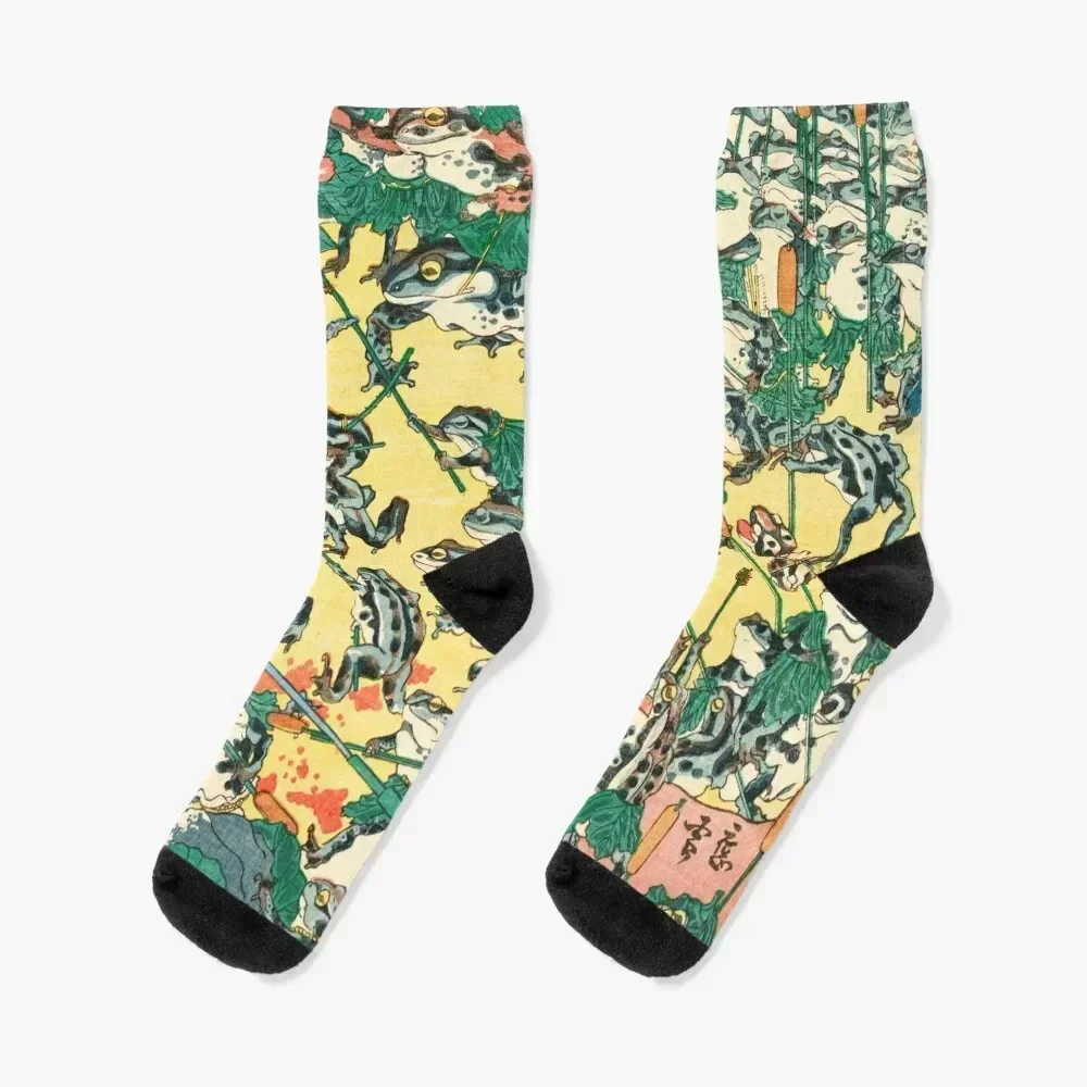 Fashionable Battle of Frogs by Kawanabe Kyosai, 1864 Socks designer brand loose custom sports Socks For Man Women's