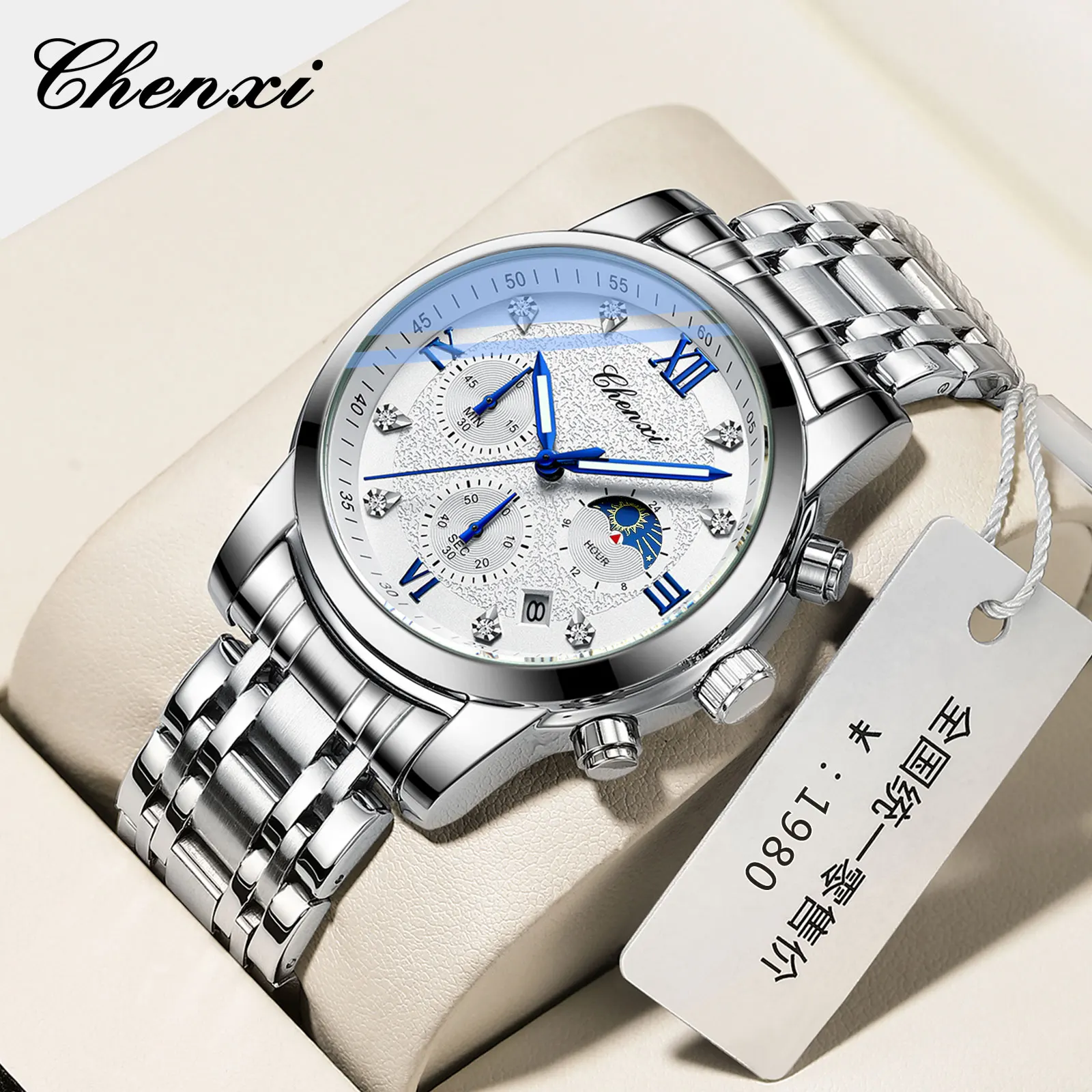 

Premium Brand Men's Diamond-Inlaid Multifunction Sports Watch Stainless Steel Calendar Water-Resistant Luminous Quartz Watches