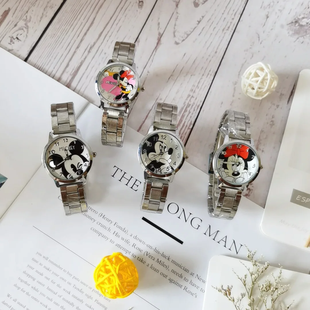 Новые детские часы Disney с Микки Маусом, милые водонепроницаемые кварцевые часы с персонажами мультфильмов Микки и Минни из нержавеющей стали, подарки для детей