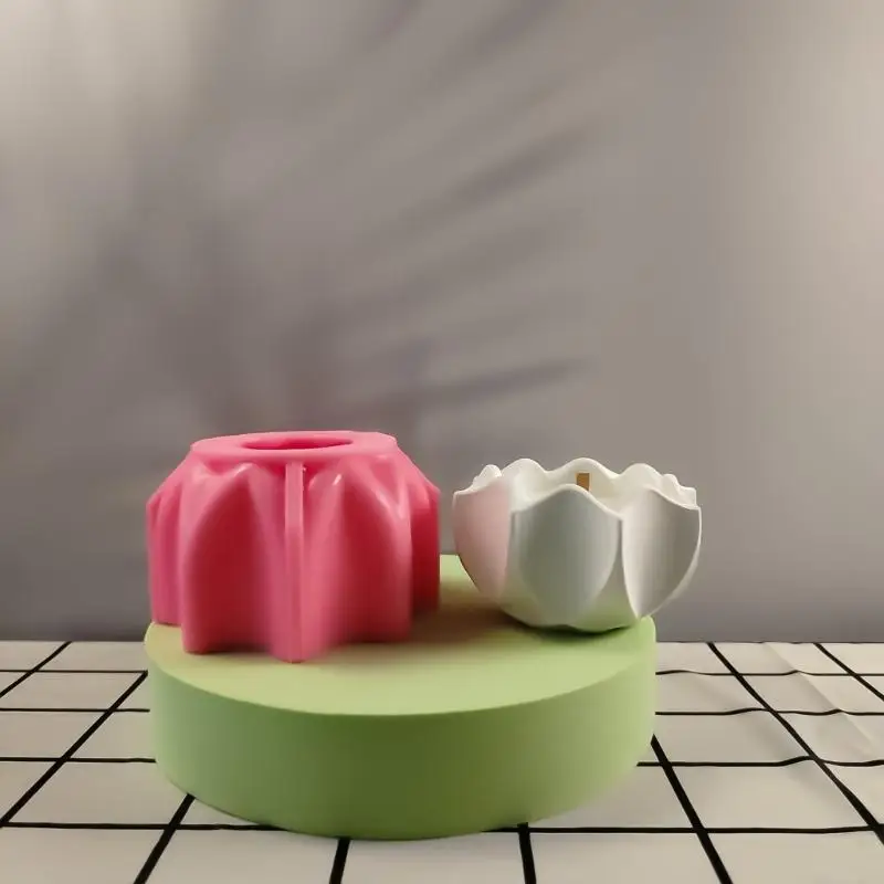 R66A زهرة شمعة حامل قوالب السيليكون قوالب المسبوكات شكل هندسي الشمعدان الراتنج قوالب الحرف اليدوية القالب