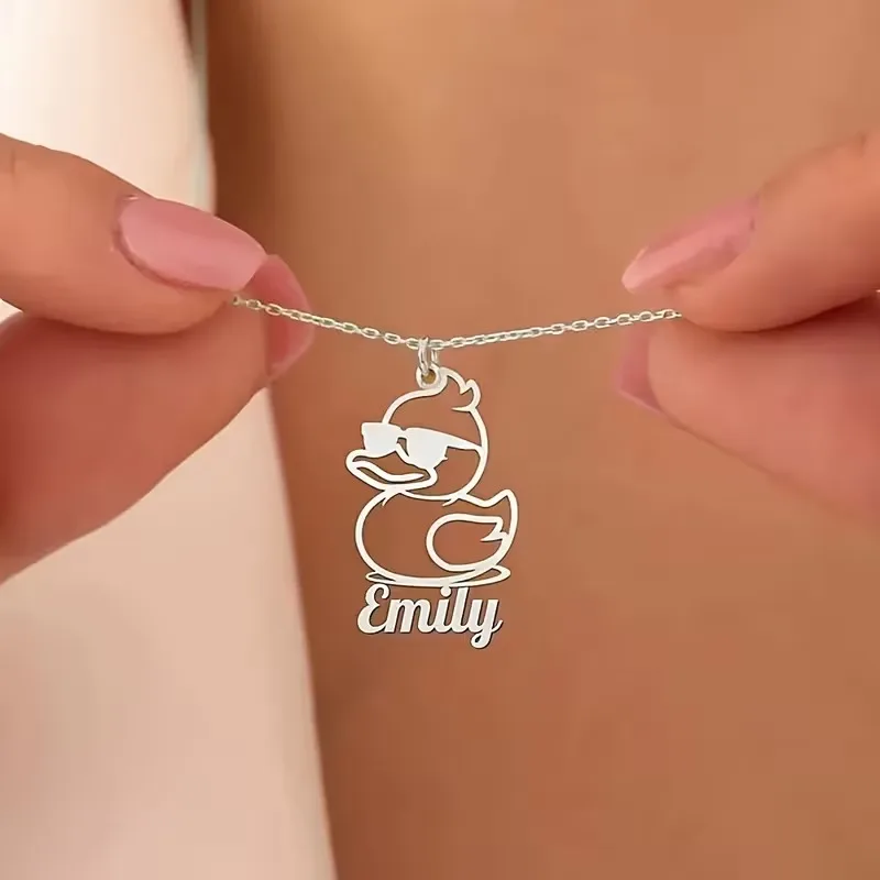 

Custom Duck Name Necklaces For Women Men Stainless Steel Customized Necklace Pendant Personalized Neck Chain Jewelry Gift