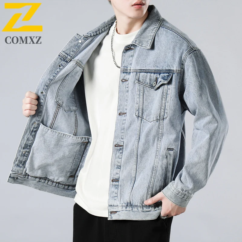 High Quality Brand Denim Jacket Men's Retro Washed Wear-resistant Denim Coat Trend Slimming Work Jacket Motorcycle Autumn 2025