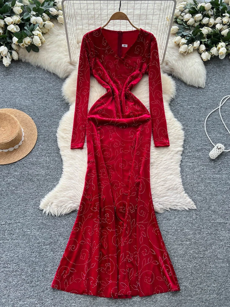 Ele v-ne longue Sve minceur a-ligne Dr femme nouveau rouge taille-accrochée minceur Ele a-ligne jupe Dr