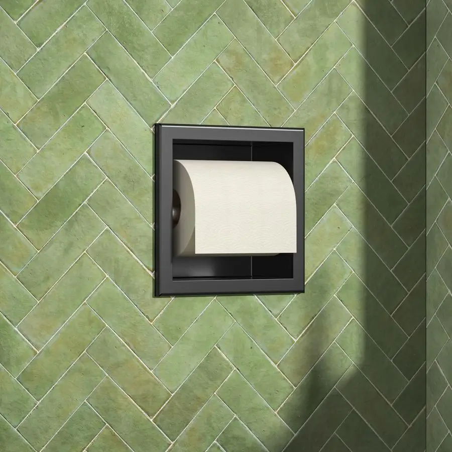 Soporte de papel, portarrollos de papel higiénico de pared para renovación de baño, soporte de papel higiénico empotrado de acero inoxidable 304, negro mate