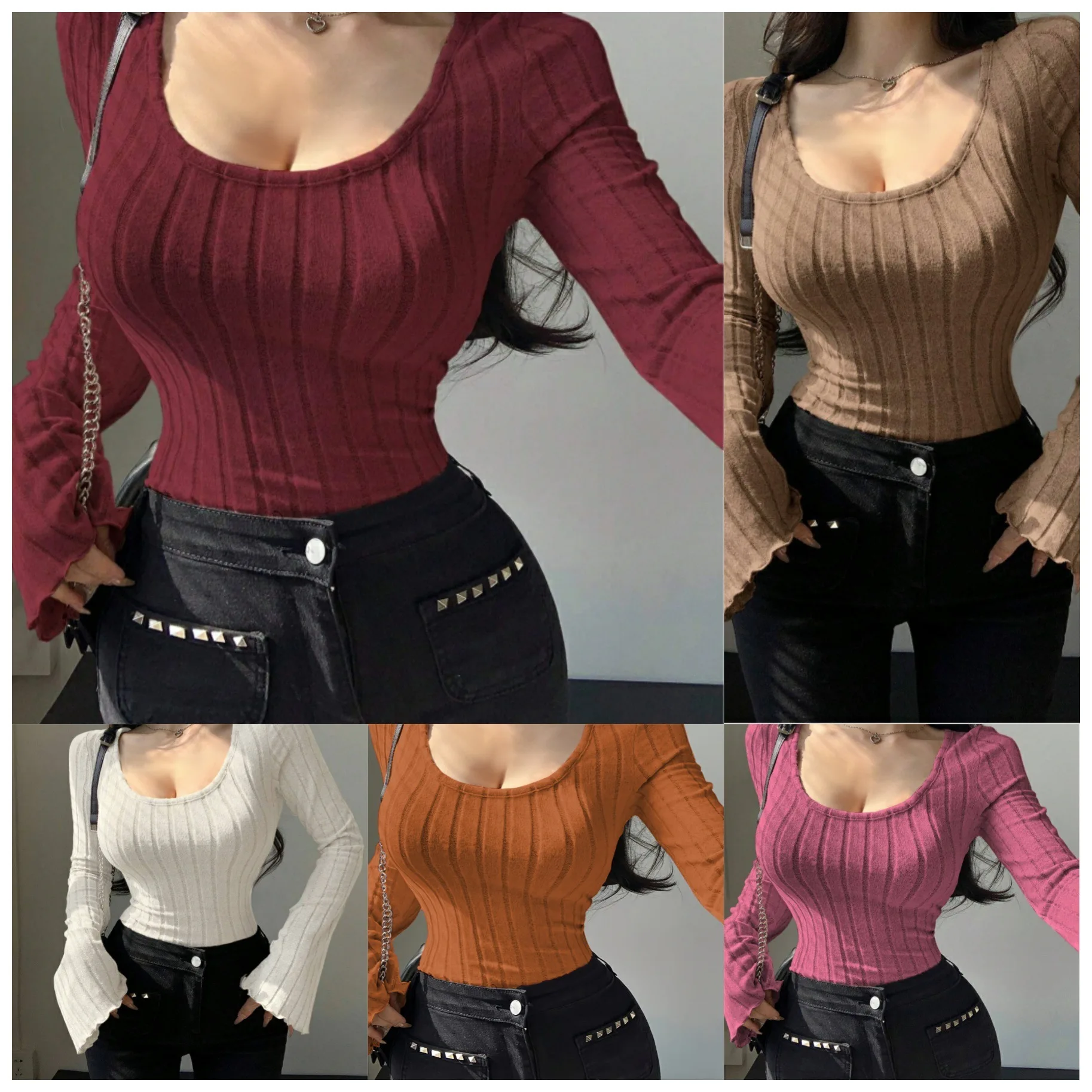 

Women Knitting Base Layer 2025autumn Fashion Top Fleece Ribbed Long Sleeve Sweater Knitwear For Women