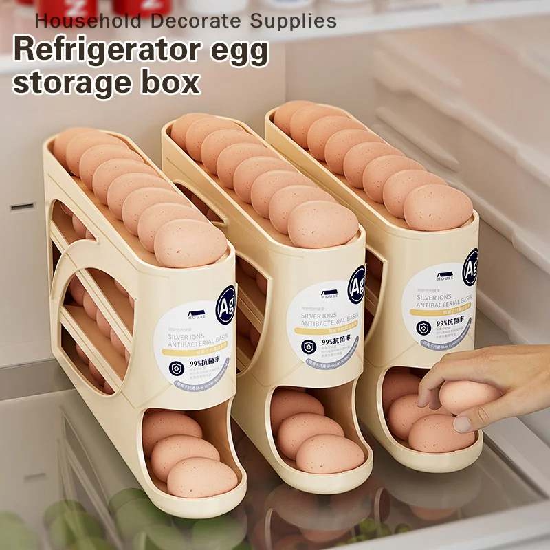 4 Layers Automatic Rolling Egg Holder Rack Fridge Egg Storage Box Container Kitchen Refrigerator Egg Dispenser Fridge Organizer