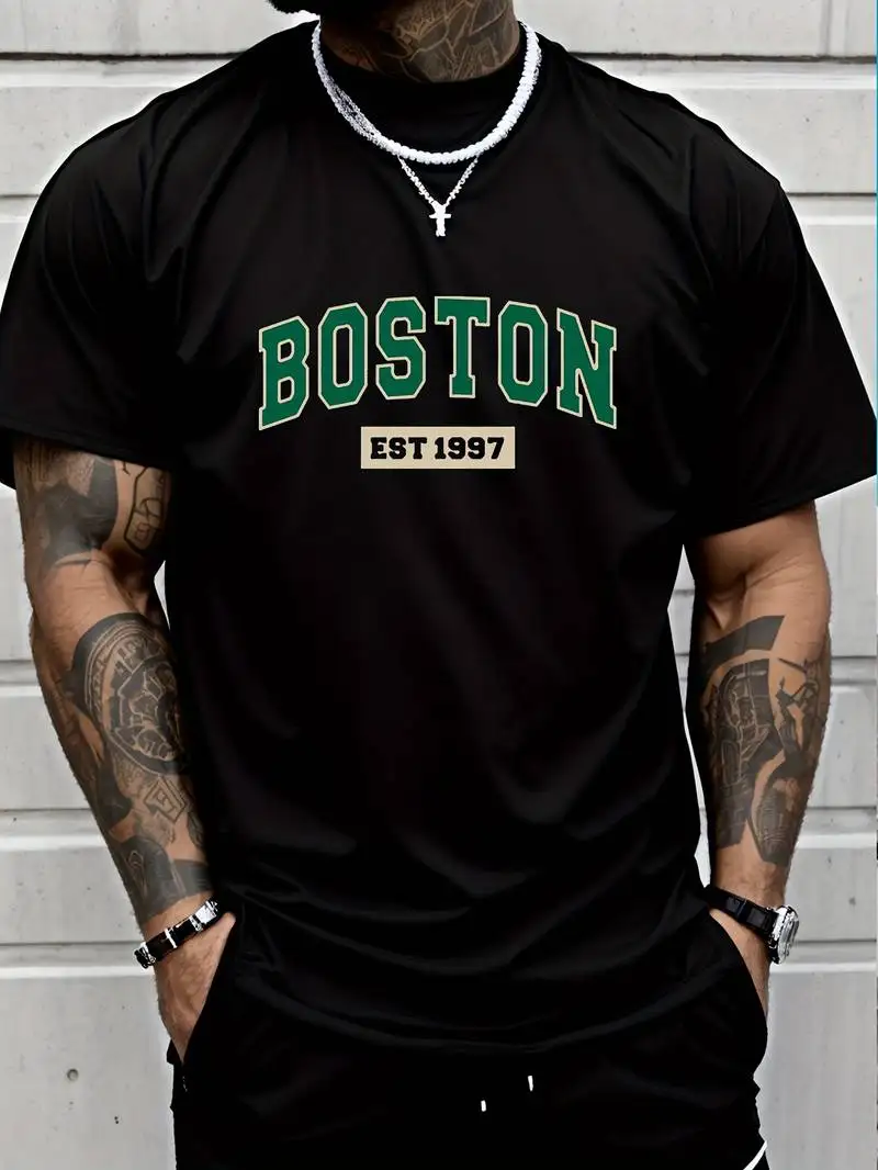 Boston est 1997 Graphic Printed Men's Street Fashion Crew Neck T-Shirt Summer Casual Comfort T-Shirt Men's Top