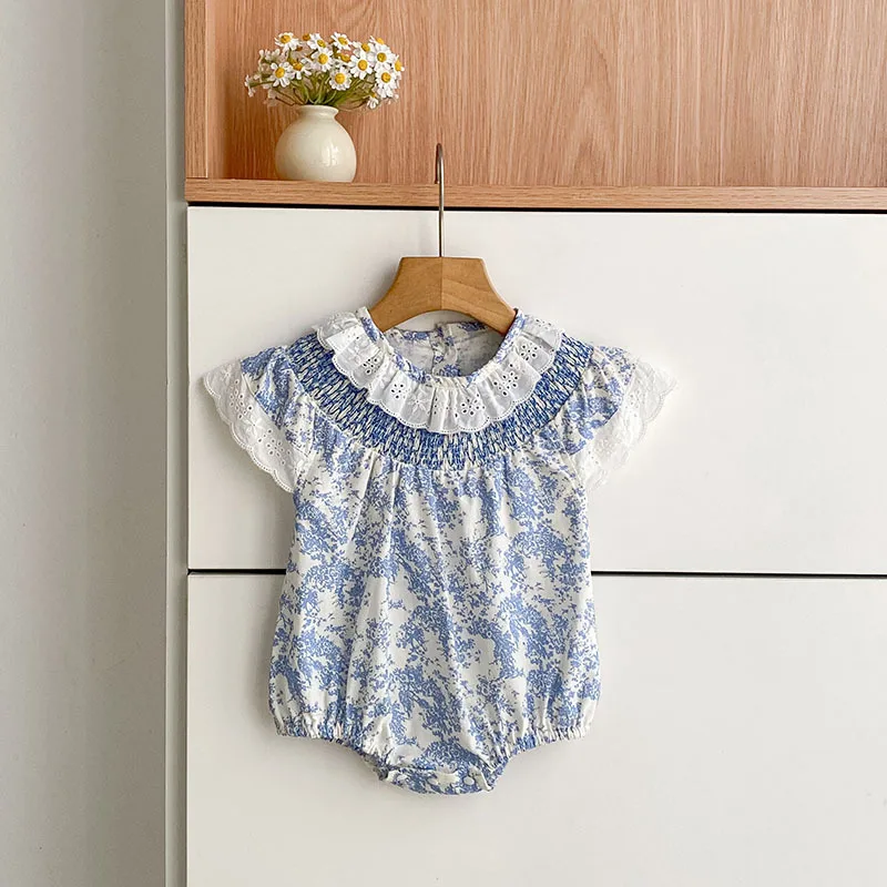 Girls Onesie 2026 Spring and Summer New Childrens Clothes Korean Style Girls Baby Sweet Floral Princess Onesie Simple