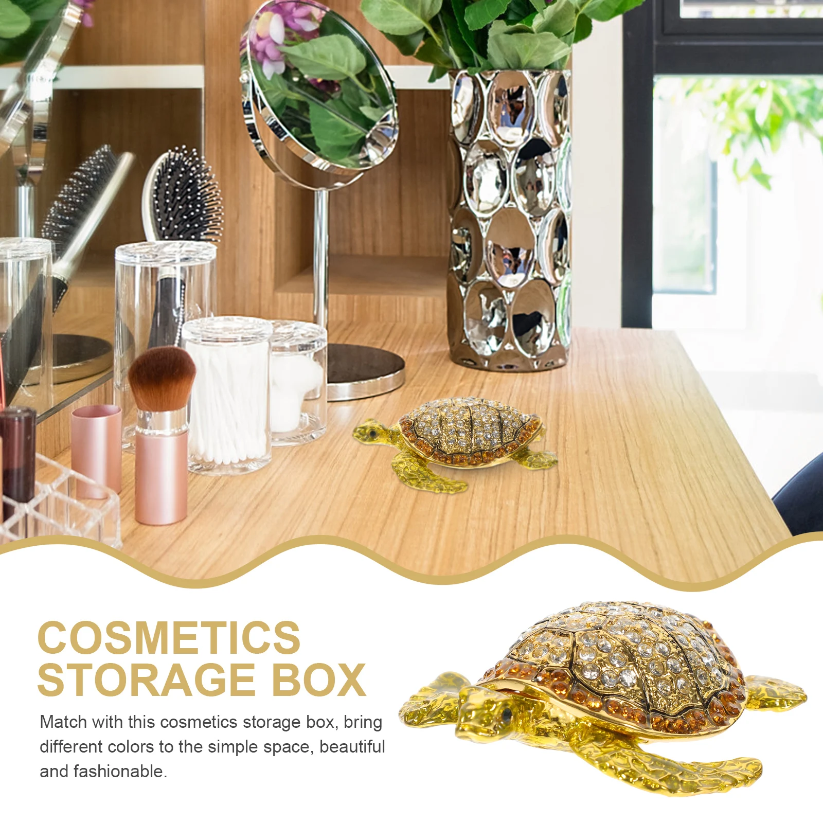 

Turtle Jewelry Box Elegant Durable Cosmetics Storage Tin Alloy Craftsmanship Accessories Holder Ring Necklace Earring Desktop