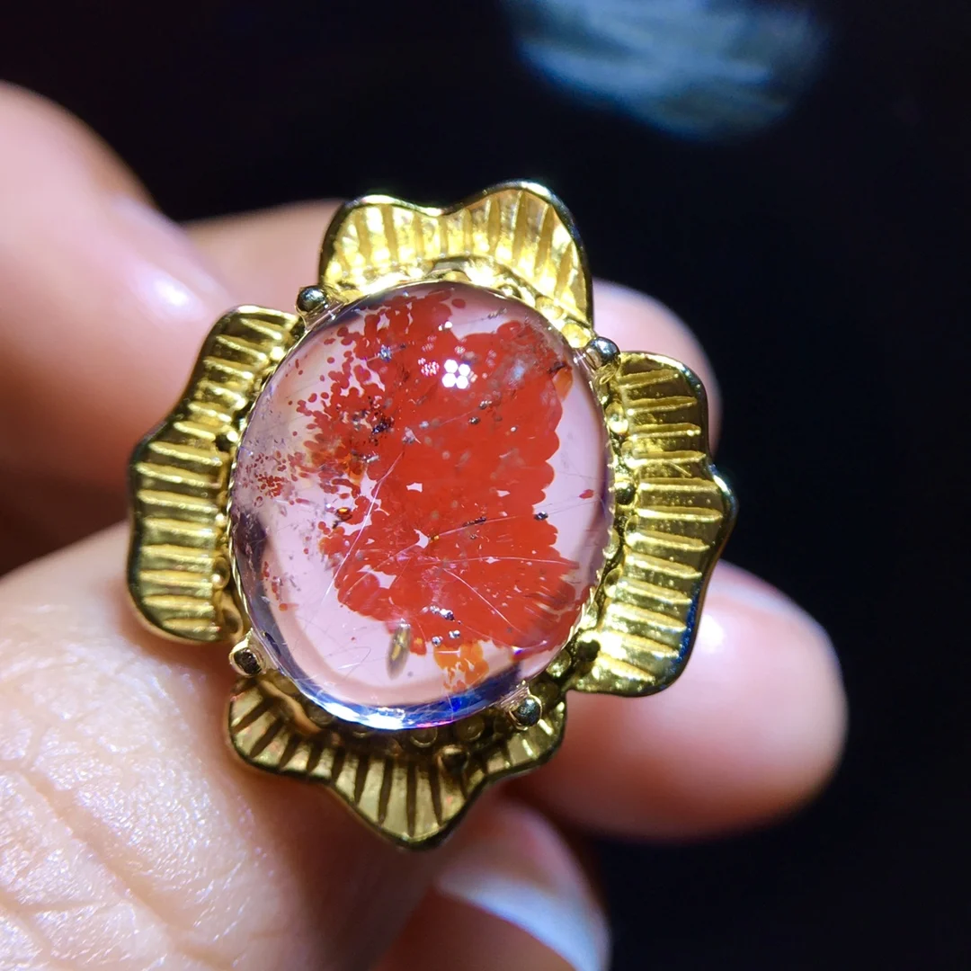 

Natural Red Limonite Adjustable Ring Men 925 Silver Phantom Bead 13.4/11.5mm Women Men Jewelry AAAAAA