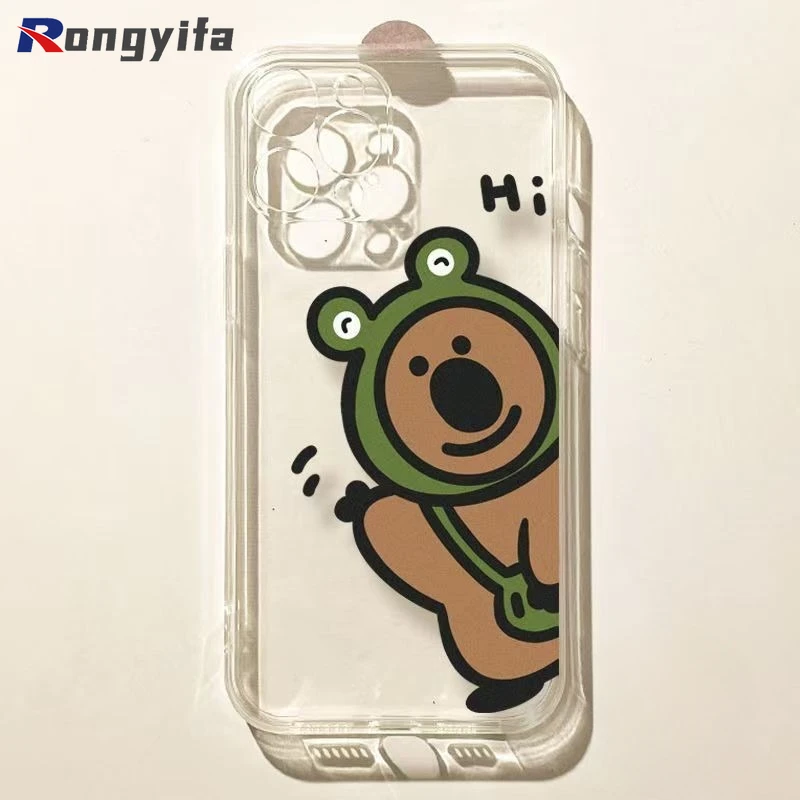 For iPhone 16 15 14 Plus 13 12 11 Pro Max X XR XS Max Phone Case Koala Bear Two Cartoon Blue Elephants Transparent Soft Cover