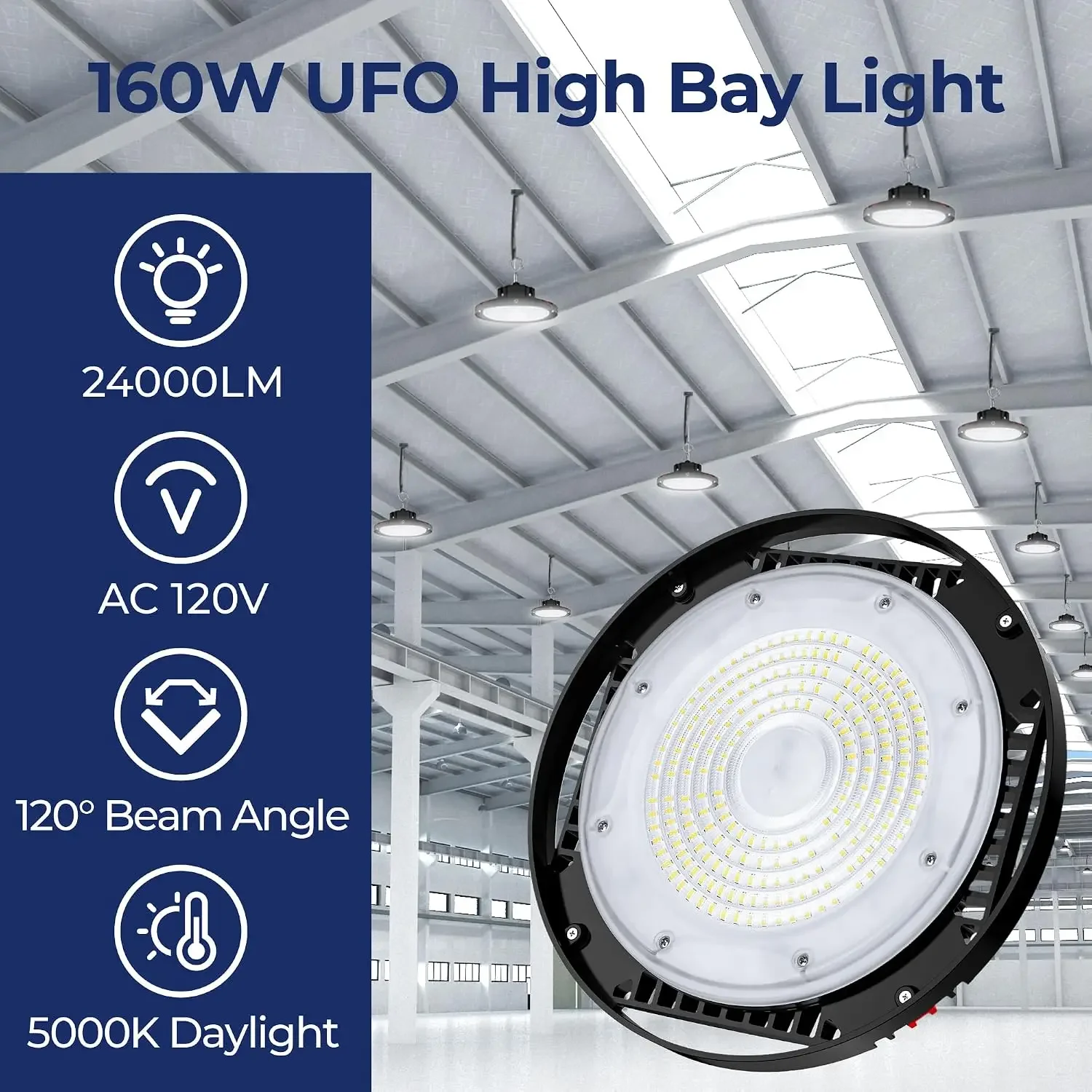 CINOTON 160W UFO LED High Bay Light, Aluminum LED Shop Lights with 24000LM, 5000K Commercial Bay Lighting for Warehouse Garage W