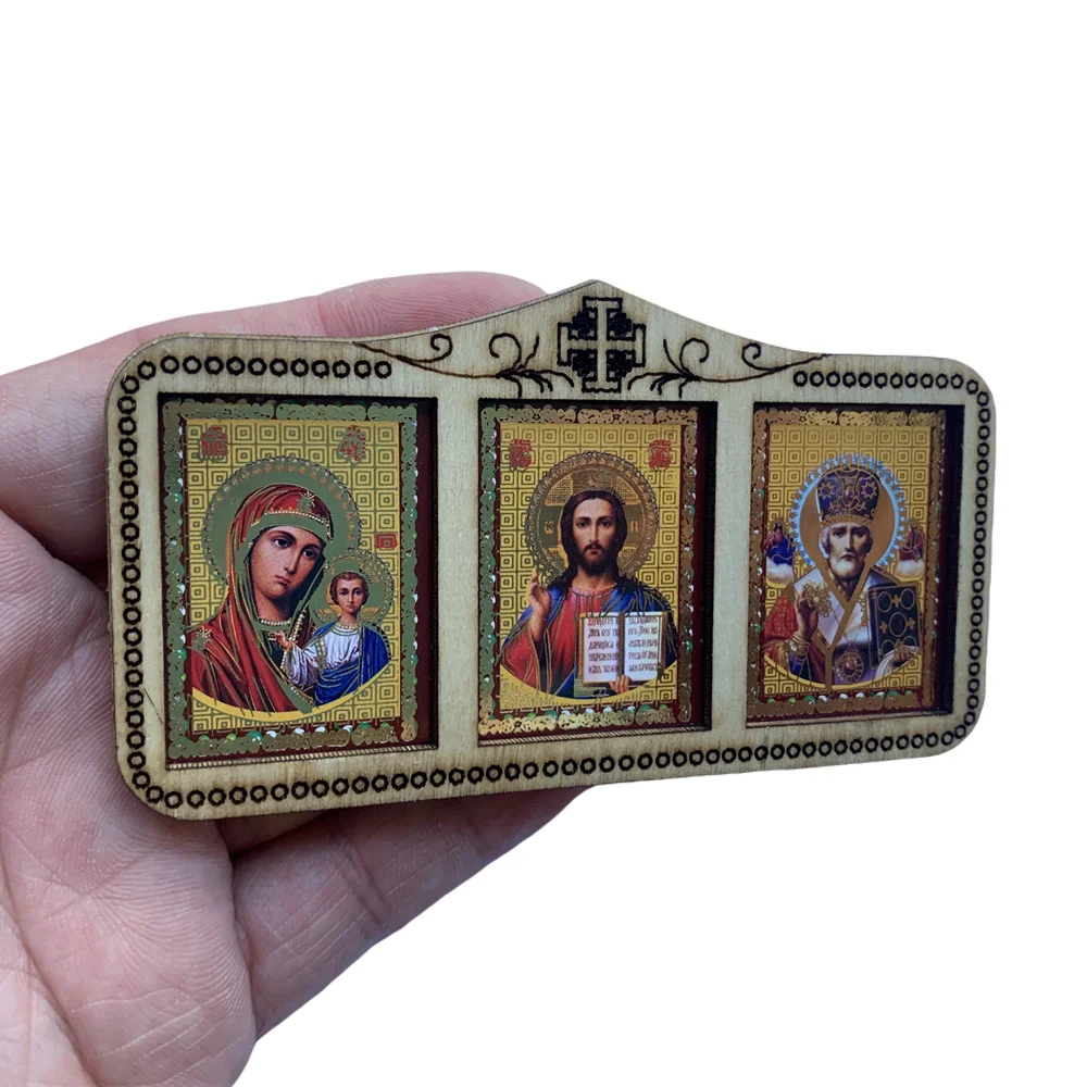 1pcs Orthodox Wood Icon Father and Virgin Mary Home Decoration Jesus Christmas Decorative plaque