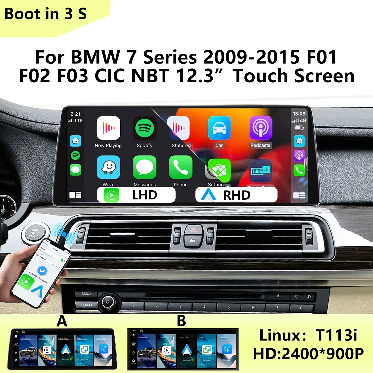 Upgrade For BMW 7 Series F01 F02 F03 CIC NBT 2009-2014 Car Multimedia Player Touch Screen Wireless Carplay Android Auto Car Play