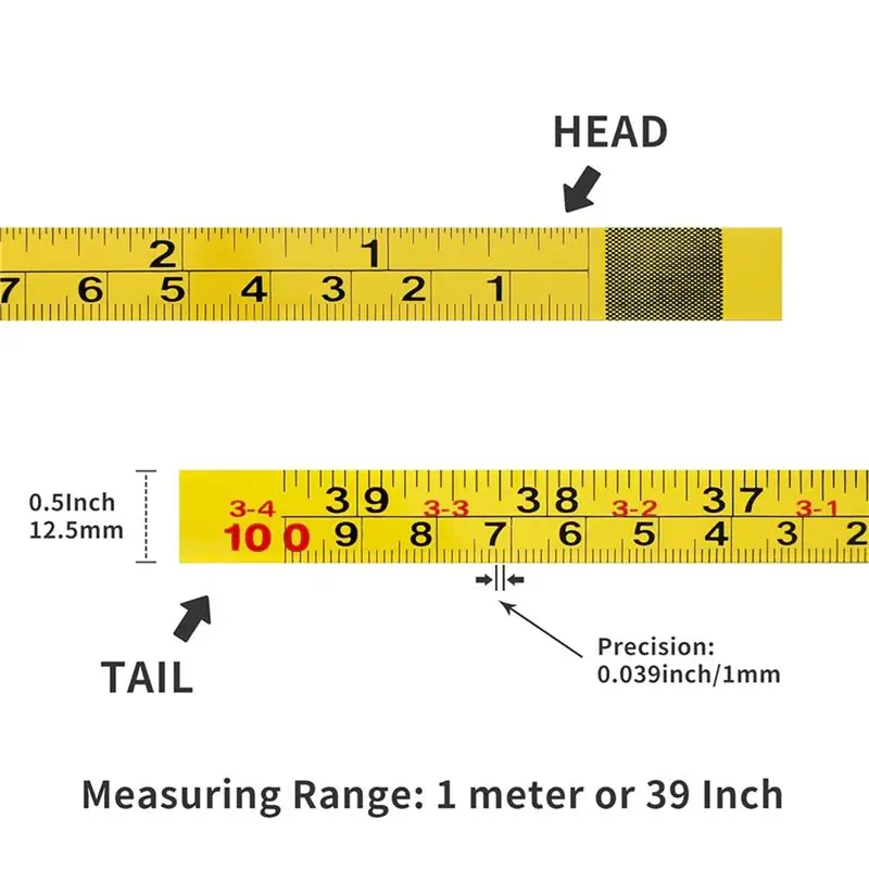 AT05-4 Packs Steel Self-Adhesive Measuring Tape, Right To Left Reading 100Cm Or 39-Inch Imperial And Metric Ruler Tape