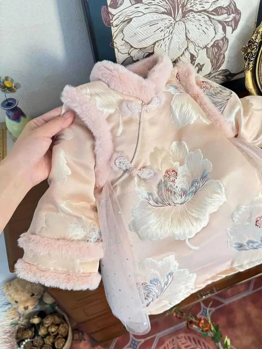 

Удобная повседневная одежда для девочек с подкладкой, с сумкой, для церемонии дня рождения, для детей до 7 лет