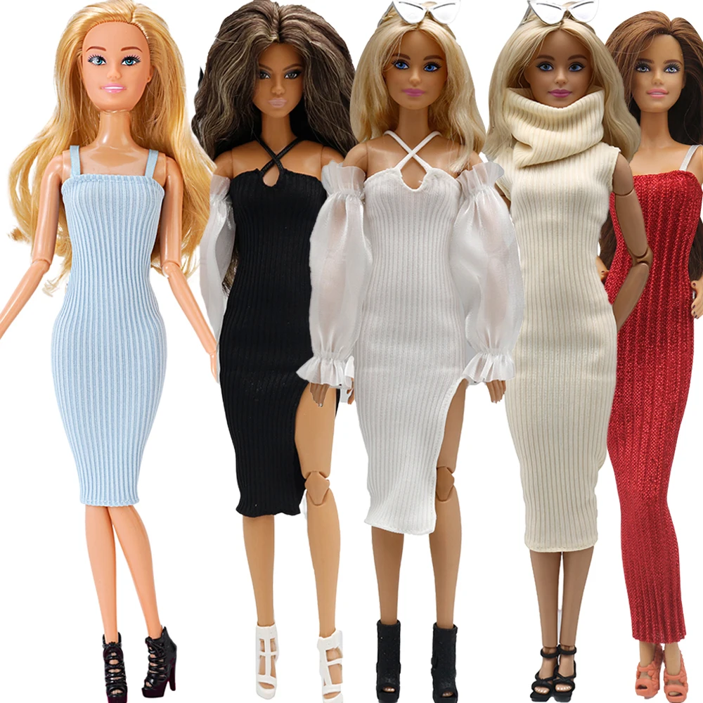 NK 1 Set Doll Dress For Barbie Clothes Knitted Camisole Dress Elegant Party Clothing Children's 1/6 Doll  Accessories JJ