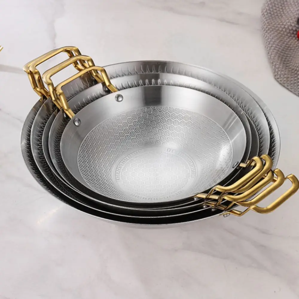 

Korean Style Honeycomb Pattern Spicy Pot Stainless Steel Round Bottom Frying Cooking Pot Double Handle Non Stick Dry Boiler
