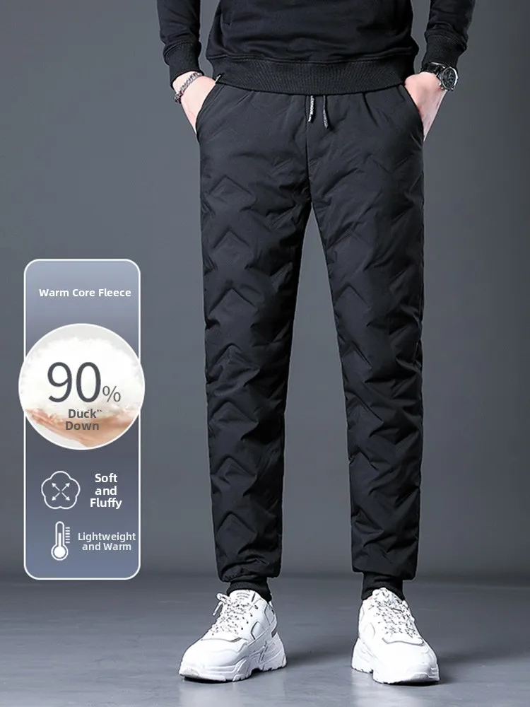 

Men's Thiened Winter Du down Trousers Faionable Dstring Cuffed Urban Sle Long Pants Youth Casual Wear