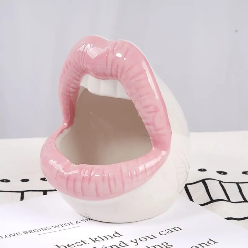Ceramic Food Bowls Funny Red Lips Mouth French Fries Ice Cream Bowls French Fry Cup Holder for Restaurant Party Home