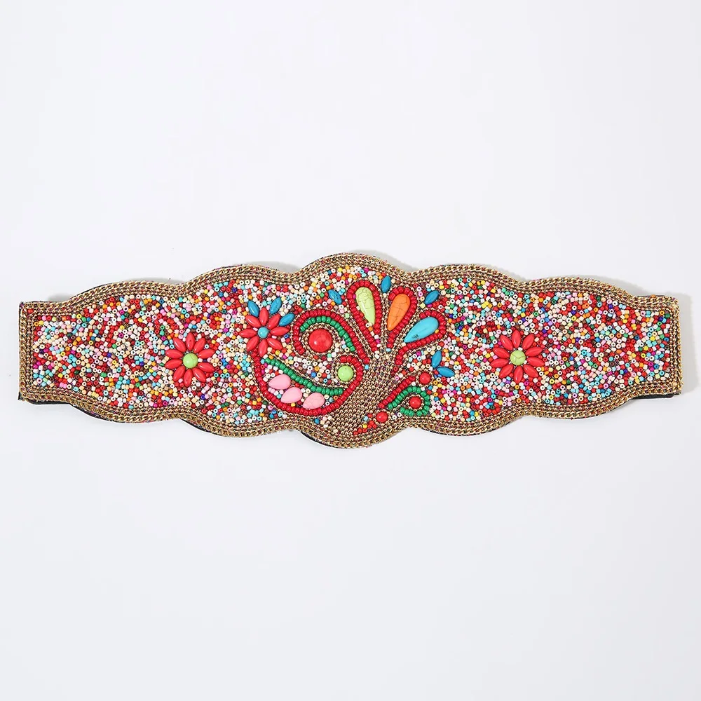 

Богемный пояс с цветочным узором пейсли и бисером, красочный пояс из бисера, женский пояс из искусственной кожи