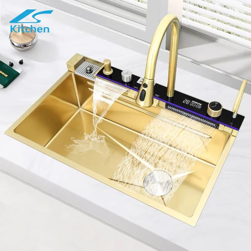 中国メーカー製 304ステンレス鋼 ナノ滝 レインフォール ハニカム ピアノキー キッチンシンク