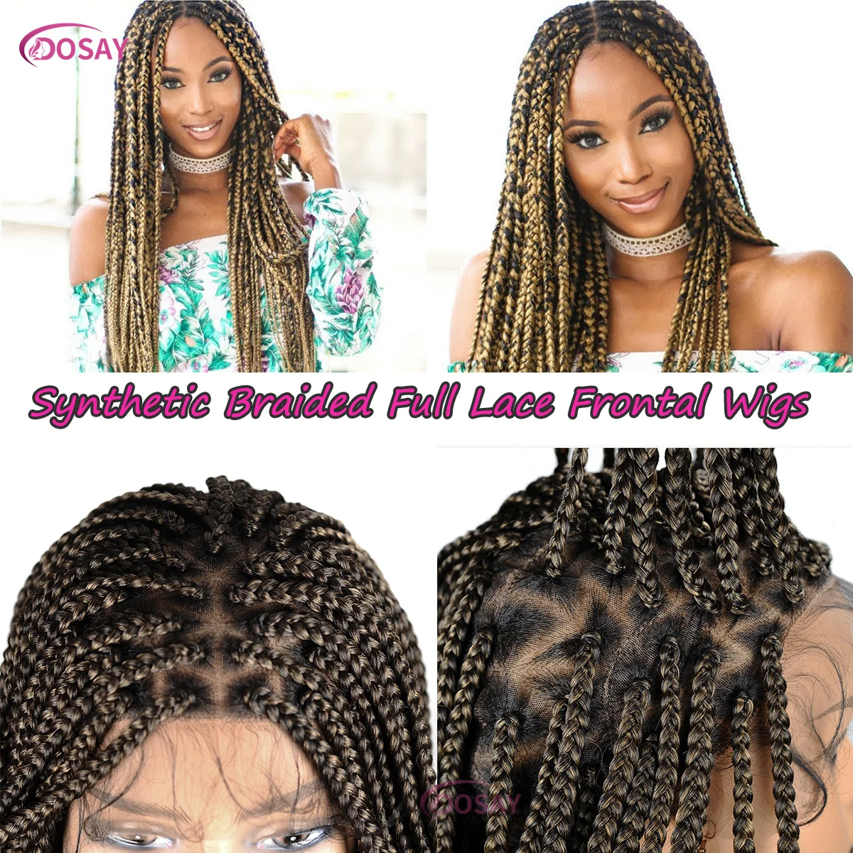 Volle Spitze Frontal Perücken Cornrow verdrehte blonde geflochtene Perücken schwarze Frauen Box geflochtene Spitze Front Perücke Göttin Zöpfe synthetische Perücken