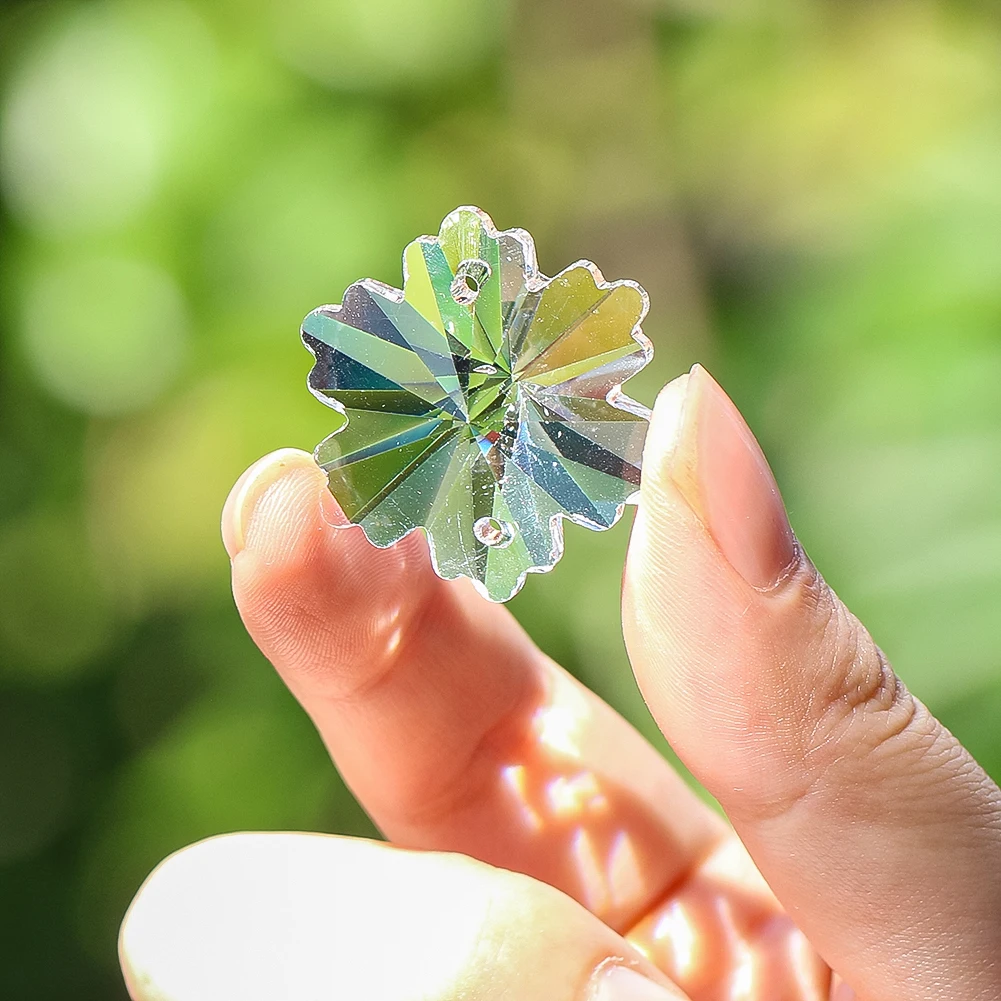 2PCS Transparent Snowflake Shaped Crystal Glass Pendant Sunlight Collector Two-hole Design DIY Dreamcatcher Balcony Decoration