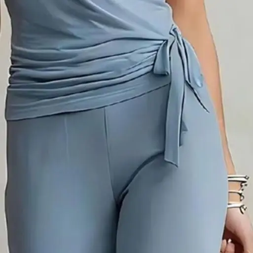 

Two-Piece Set Womens Fashion 2026 Summer New Arrival Sleeveless Tank Top and Solid Color Tie High Waist Wide Leg Pants Suit
