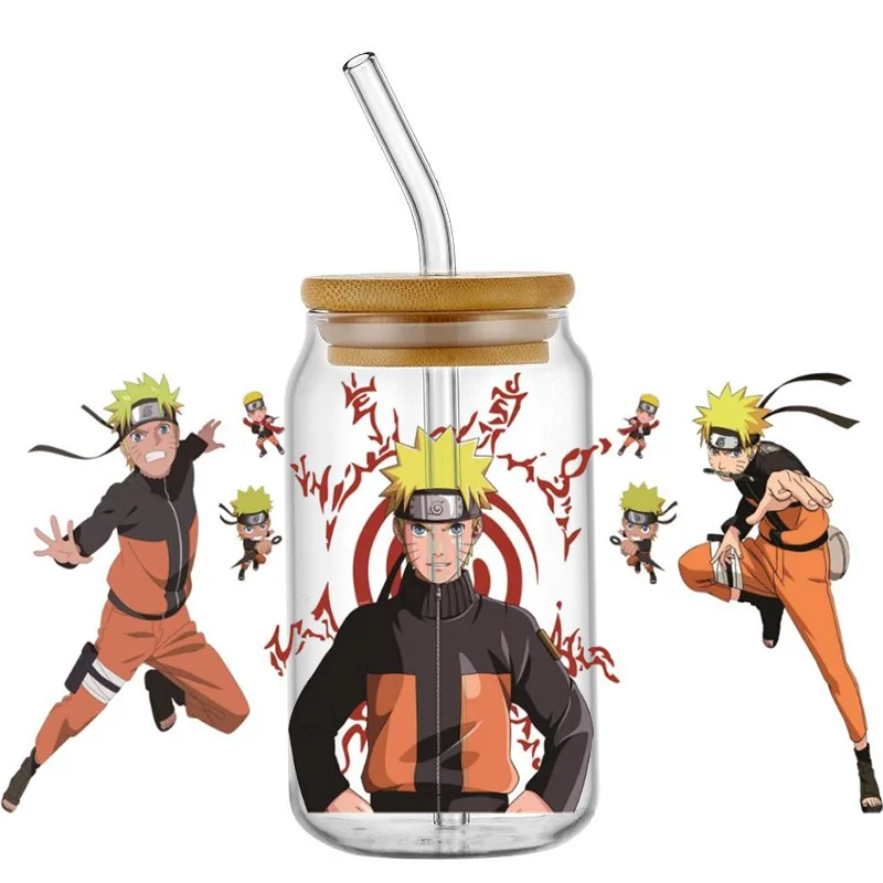 Miniso-pegatina de transferencia UV DTF con patrón de Naruto de Anime japonés, calcomanías de transferencia impermeables para pegatinas de envoltura de taza de vidrio de 16oz