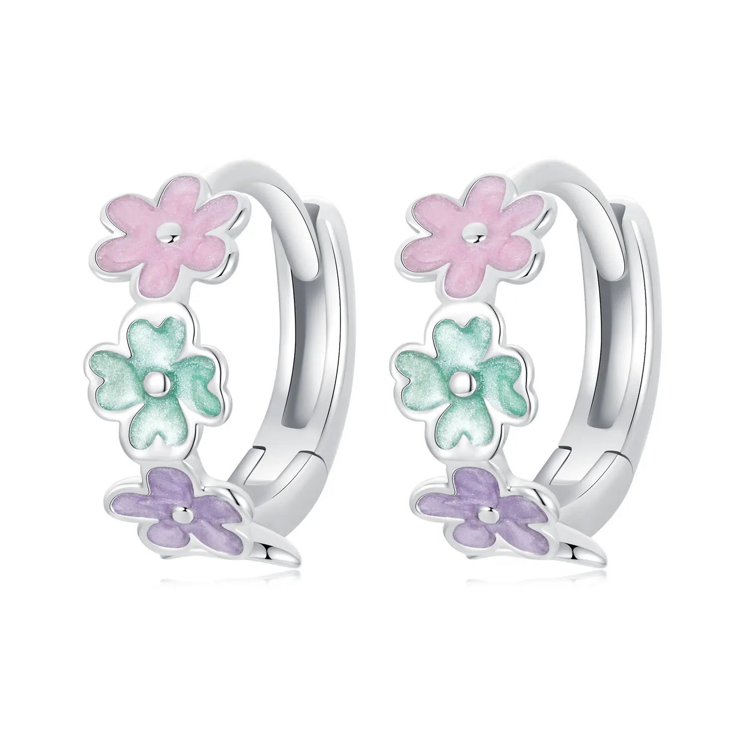 Multicolor Flower Petal Earrings Women's Fresh Sweet S925 Sterling Silver Paint Flower Earring