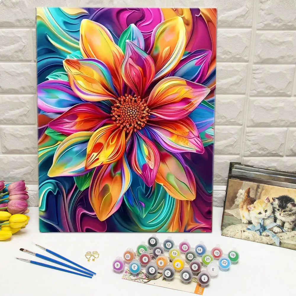 【セール中】Momoart 数字による絵画花カラフルな DIY パターン大人のための初心者描画キャンバス画像リビングルームの家の装飾