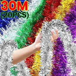 20/1PCS Colorful Christmas Ribbons Garland Cane Foil Tinsel Glitter Metallic Xmas Tree Wrapping Ribbons Ornaments DIY Decor 1.5M