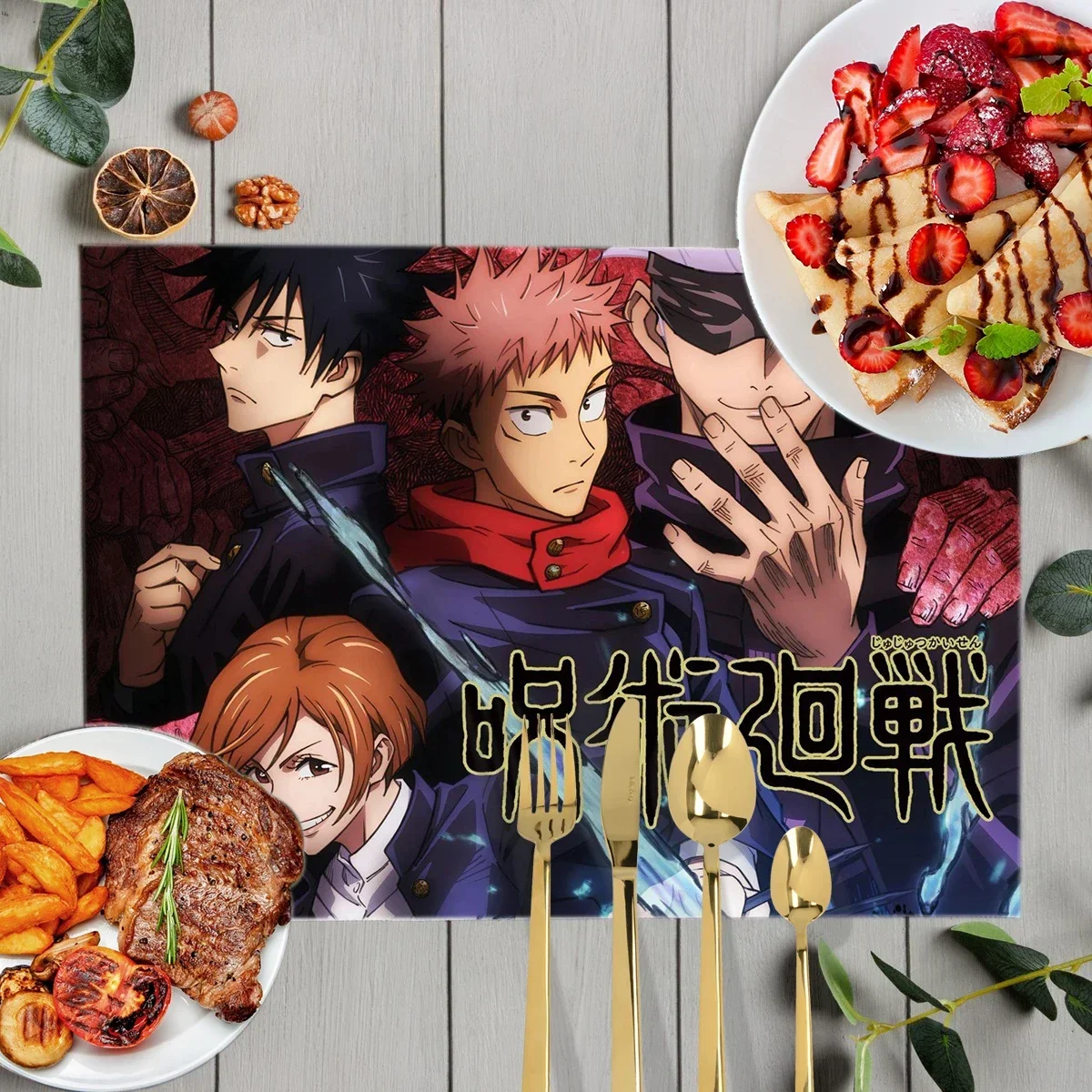 Anime Jujutsu Kaisen Table Mats Gojo Satoru Tops Yuji Itadori Table Coasters Linen Coffee Cup Pads Waterproof Kitchen Placemat