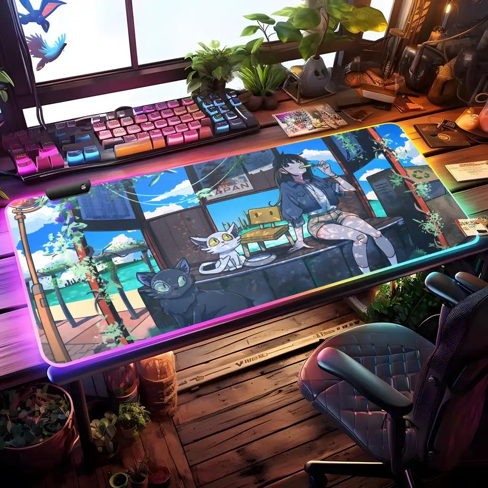 

Anime Suzume No Tojimari Mouse Pad RGB Gaming Mouse Pad Desk Mat HD Gamer Large LED Light XXL MousePads