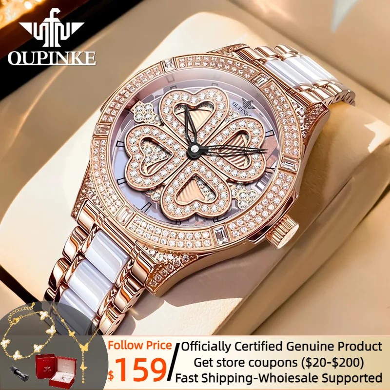 

OUPINKE Elegant Diamond Quartz Women's Watch Exquisite and Elegant Waterproof Ceramic Strap Luxury Brand Women's Watch Girl Gift