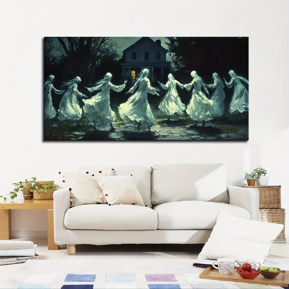 

1.5 inch thick pine solid wood frame, swaying ghost oil painting wall decoration, retro cute ghost oil painting wall decoration