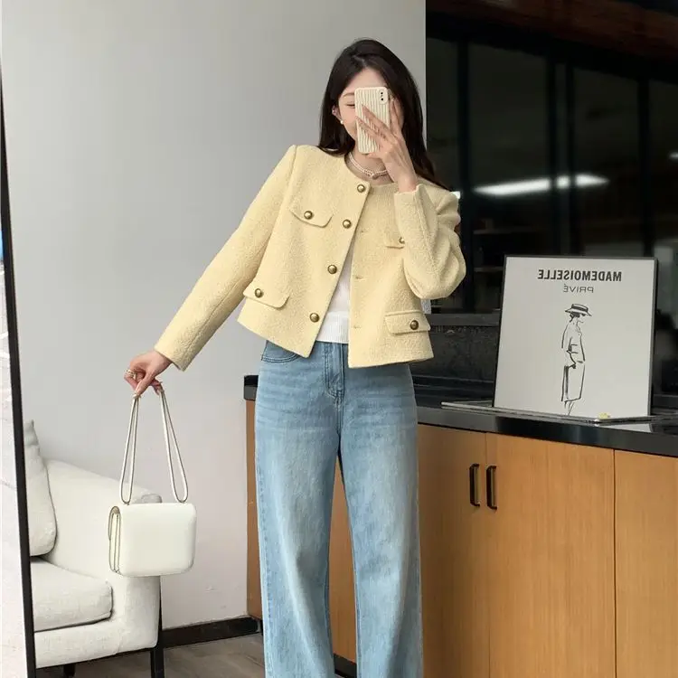 Żakiet tweedowy ciemnoczerwony damski wiosenny asymetryczny dół elastyczny kobiecy w kropki unisex wygodny hippie nieregularny softshell