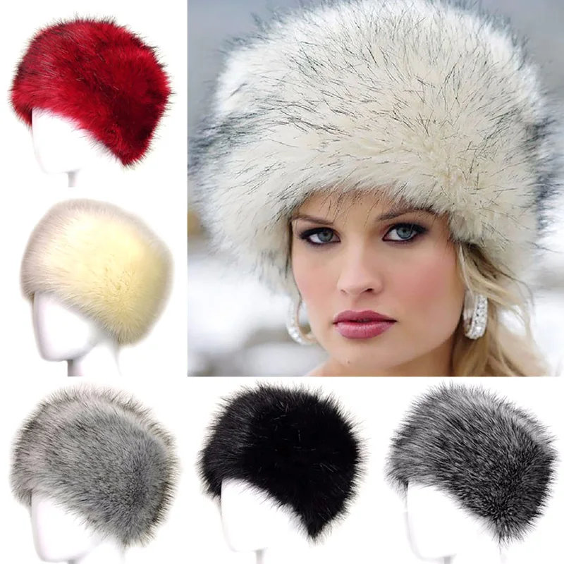 

Winter Fluffy Faux Fur Hats For Women Russian Thick Warm Plush Ski Hats Beanies Fisherman Cap Windproof Outdoor Ear Protection