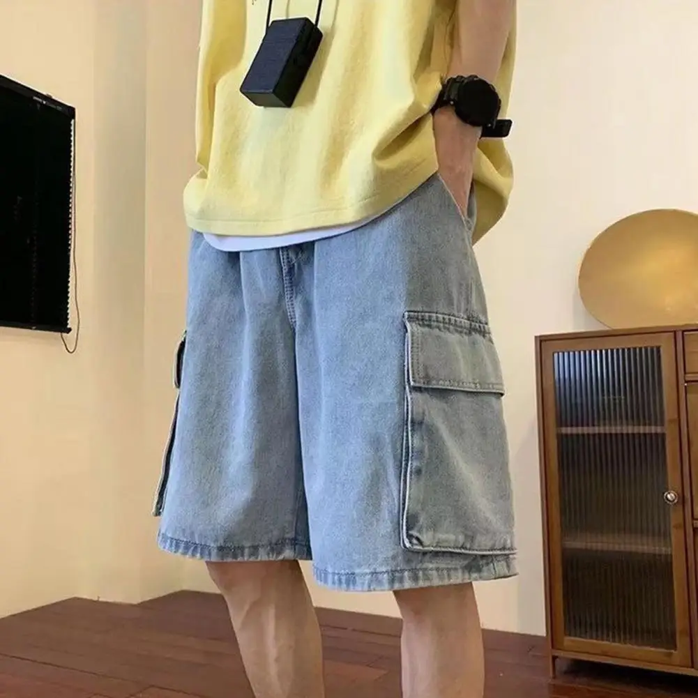 Summer Men Denim Short Streetwear Vintage Korean Harajuku Pocket Jeans Shorts Hip Hop Cargo Pants Oversized Bottoms Male Clothes