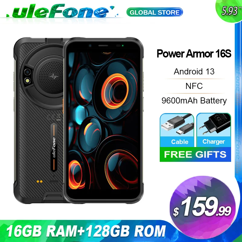 In Stock Ulefone Power Armor 16S ,NFC, 16GB RAM 128GB ROM,50MP Camera, 9600mAh ,122dB Loudest Speaker, Android, Global Version