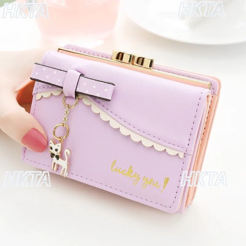 Japanese Autumn Sweet Polka Dot Bow Letters Cute Change Bag Female Student Casual Versatile Lolita Wallet Women Clutch Bag
