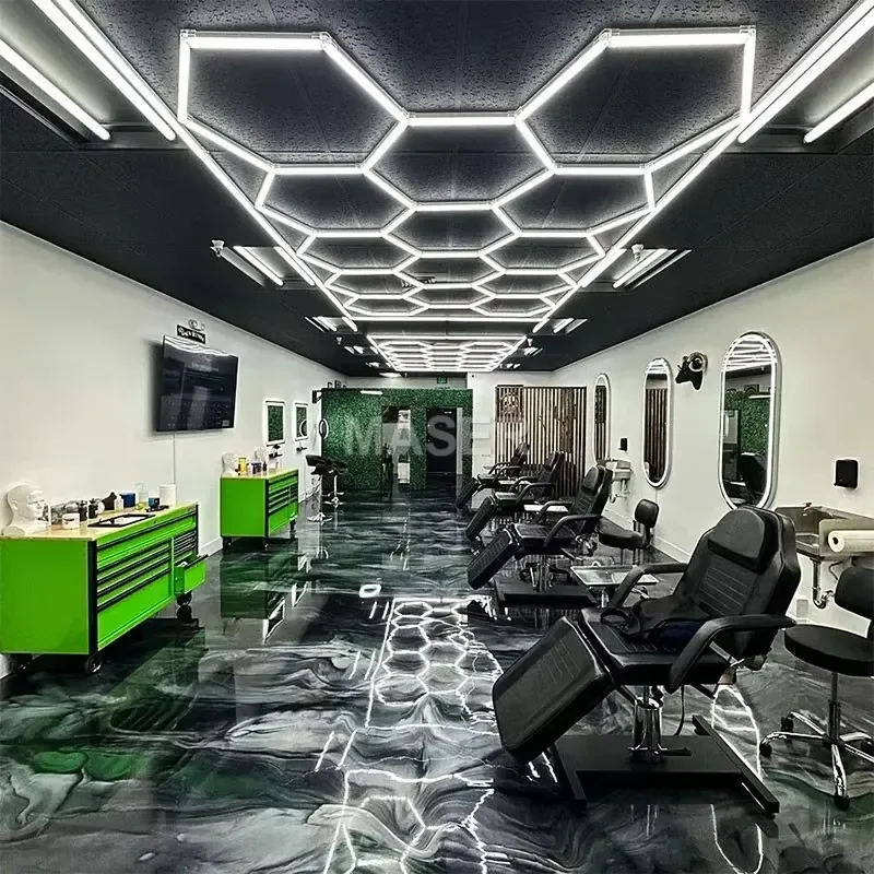 Dropshipping No MOQ Hexagon Pendant Light LED Ceiling Lights for Barbershop Gym Garage 14 Grid System