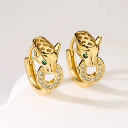Hip-hop High Quality  Leopard Hoop Earrings For Women/Girls , Stainless Steel With AAA CZ Stone  Row,Elegant Jewelry