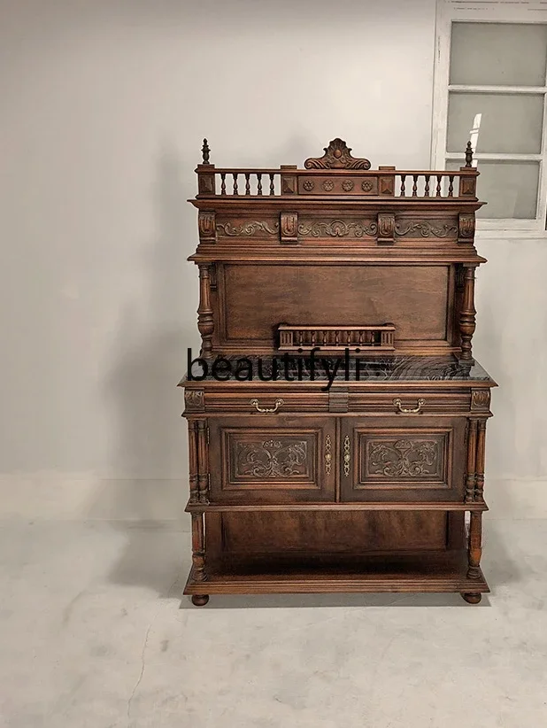 

Medieval solid wood retro restaurant wine cabinet tea cabinet neoclassical nostalgic living room locker