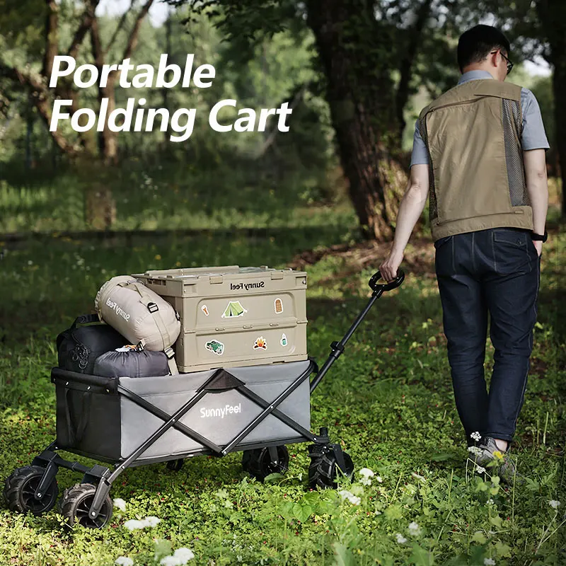 

Большая тележка для кемпера, вытянутая вручную тележка, складная толстая металлическая рама, ткань Оксфорд, большая емкость для хранения, не требует установки