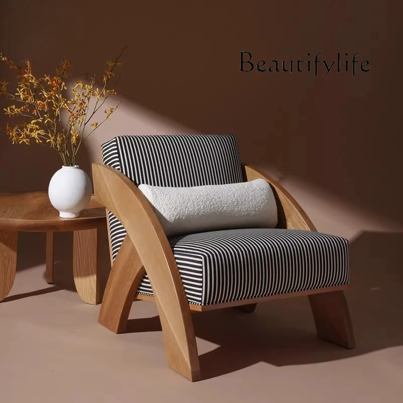 

muebles para hogar Nordic minimalist solid wood leisure single chair wabi sandy wind medieval chair model room cafe fabric sofa